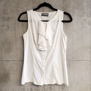 Club Monaco / White Sleeveless Blouse with Ruffle Detail / White / Size XS